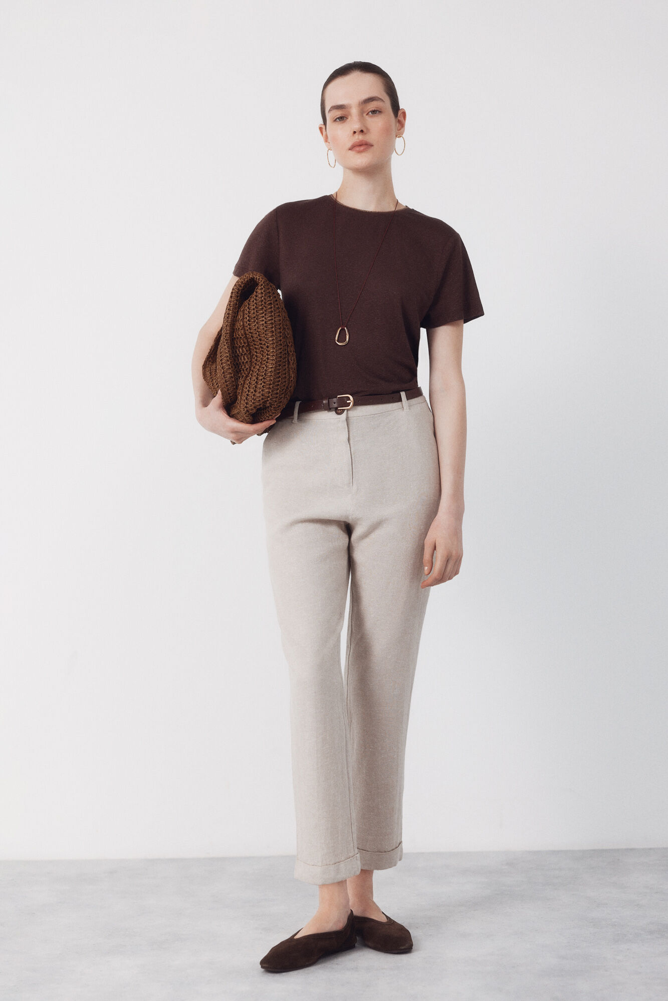 Cortefiel Linen -shirt with lurex neckline