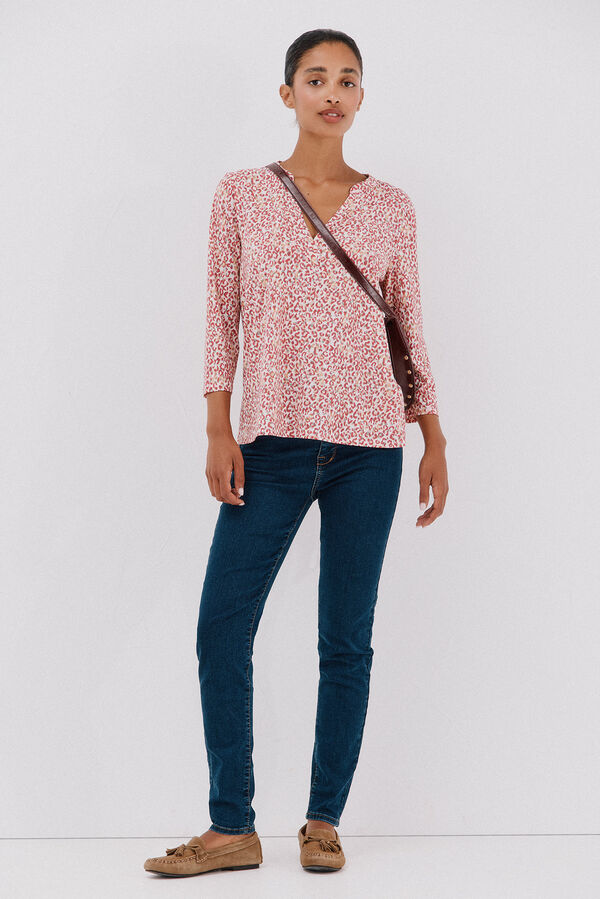 Cortefiel Basic mandarin neckline -shirt Printed red