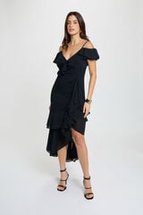 Morgan Vestido midi reto com folhos Azul