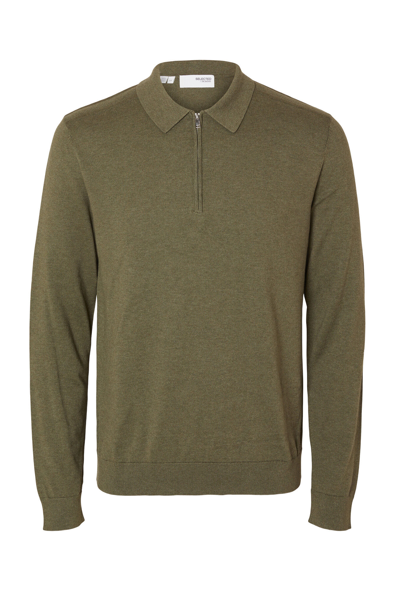 Selected Camisola polo 100% algod&atilde;o com meia fecho-&eacute;clair .