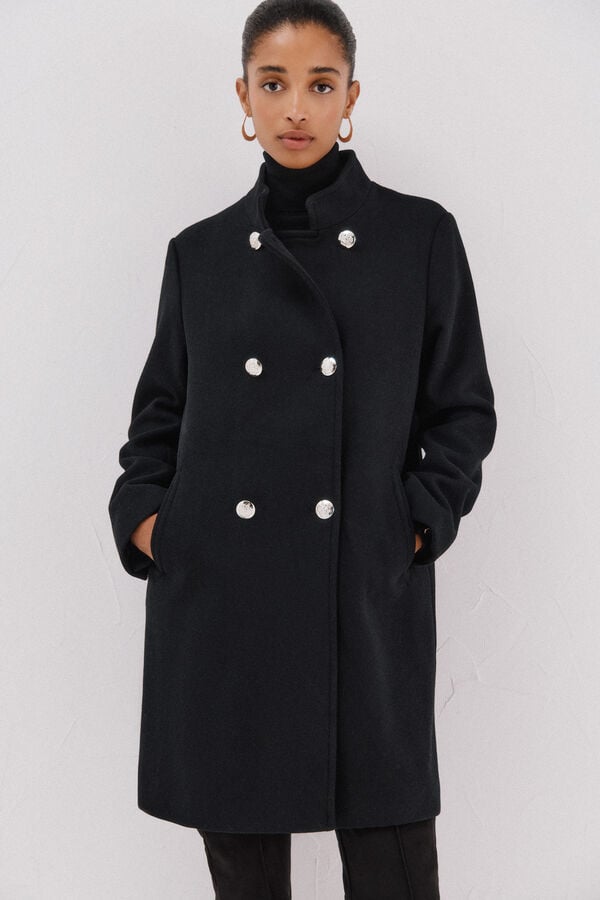 Cortefiel Double-breasted coat with gold buttons Black