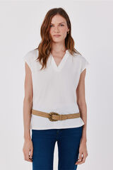 Cortefiel Camiseta b&aacute;sica cuello mao desmentido Blanco