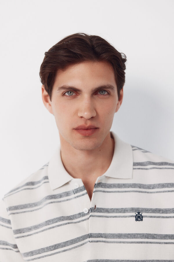 Cortefiel Striped structure polo shirt White