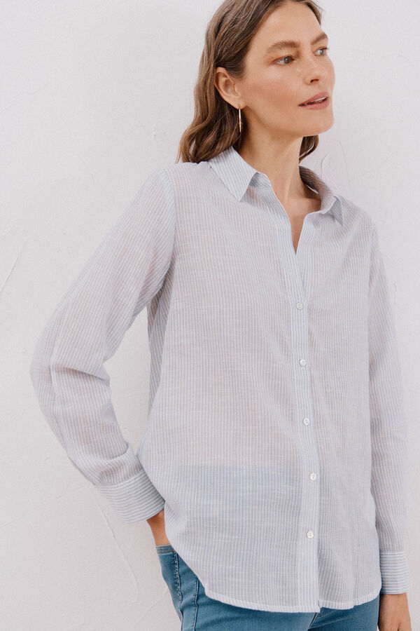 Cortefiel striped cotton shirt Printed blue