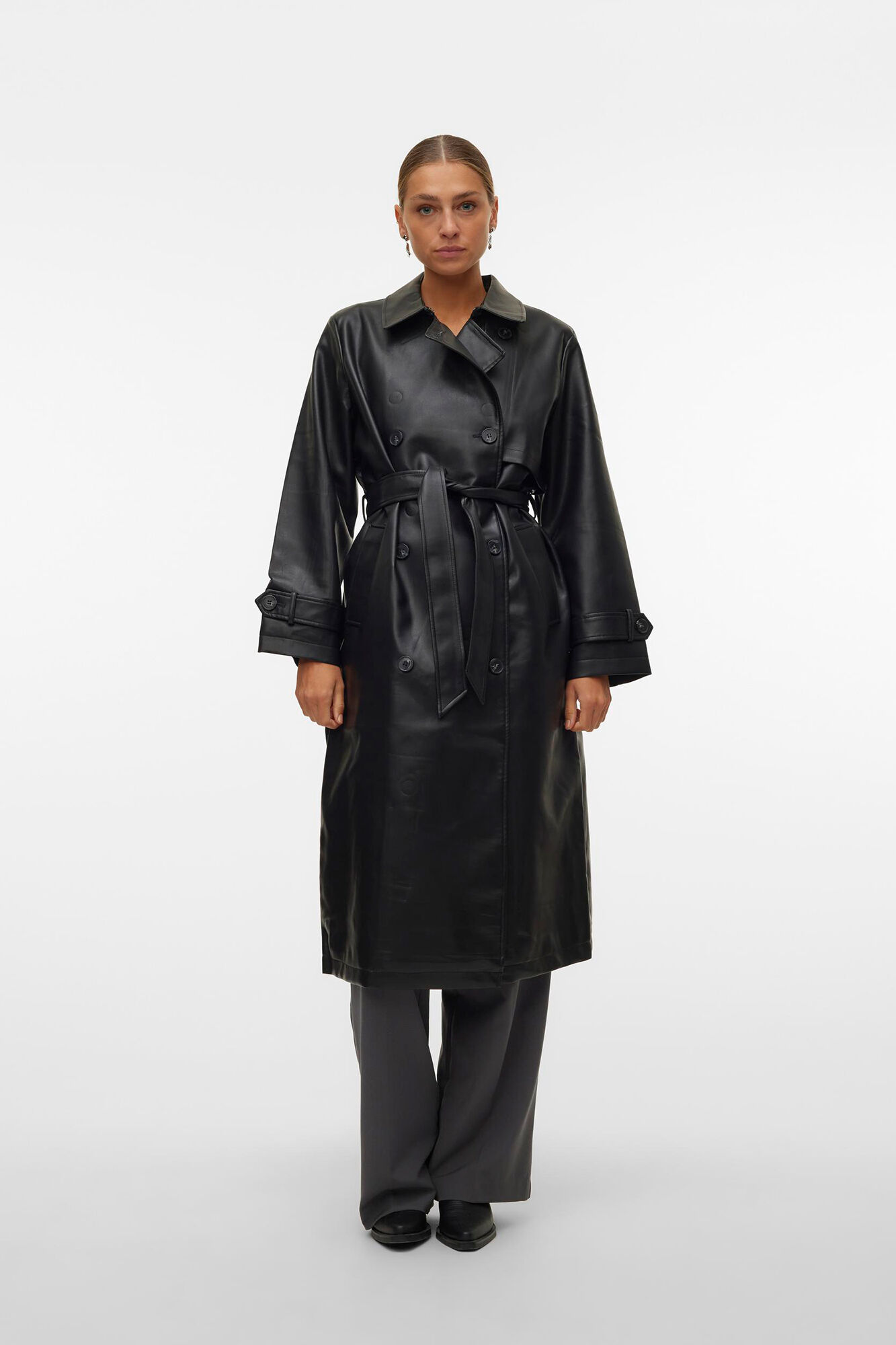 Faux leather midi trench coat Women s coats and parkas Cortefiel