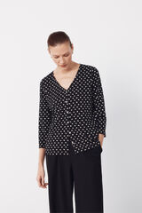 Cortefiel V- neckline top with buttons Printed grey