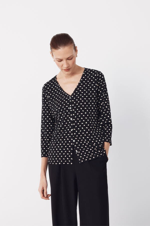 Cortefiel V- neckline top with buttons Printed grey