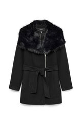 Vero Moda Sobretudo de pano com gola de pele  Preto