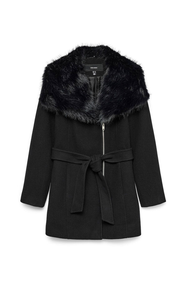 Vero Moda Sobretudo de pano com gola de pele  Preto