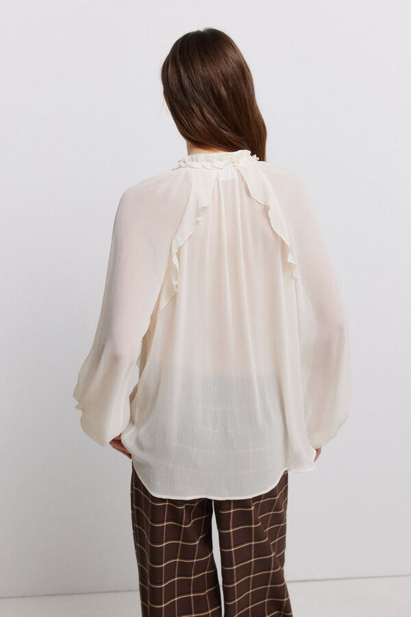 Vila Blusa fluida com folhos Ecru