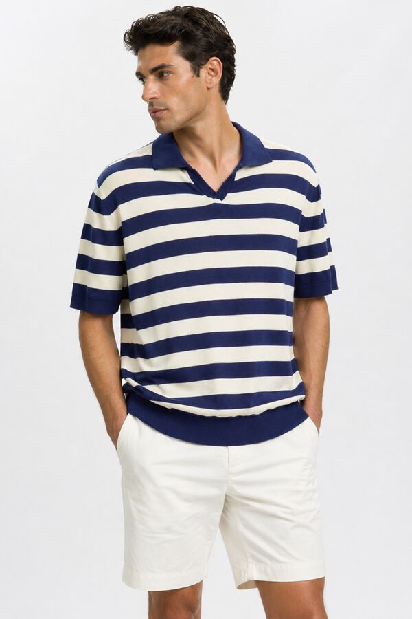 Selected Polo de malha &agrave;s riscas Azul
