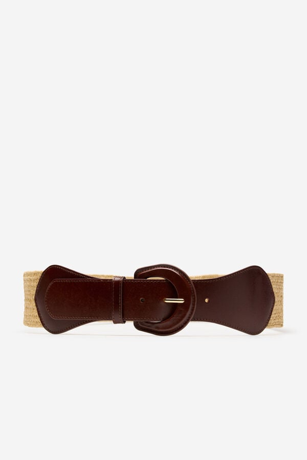 Cortefiel Raffia sash belt Nude