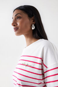 Cortefiel Camiseta de rayas con branding Rosa