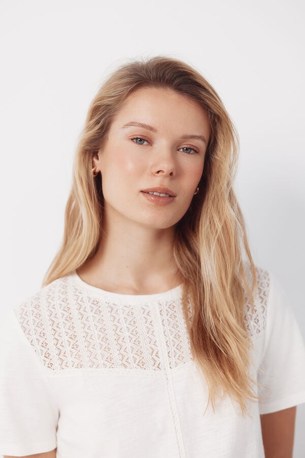 Cortefiel Guipure yoke t-shirt White