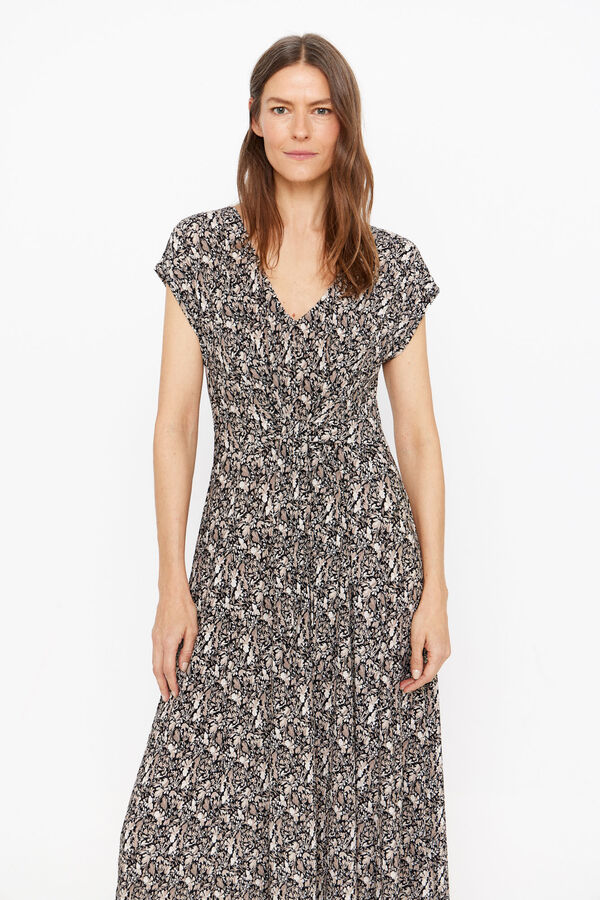 Cortefiel Pleated dress with knot detail Printed white