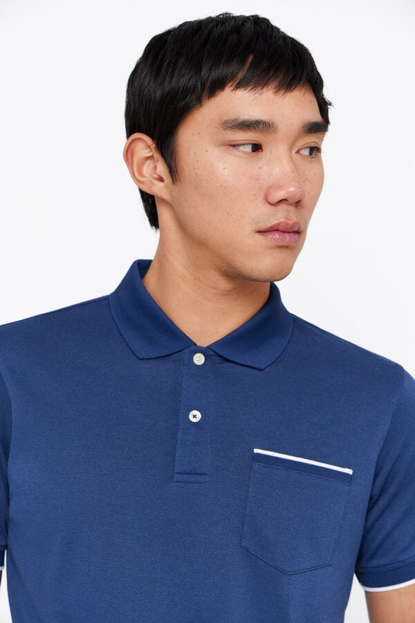 Cortefiel Coolmax® polo shirt with tipping Blue