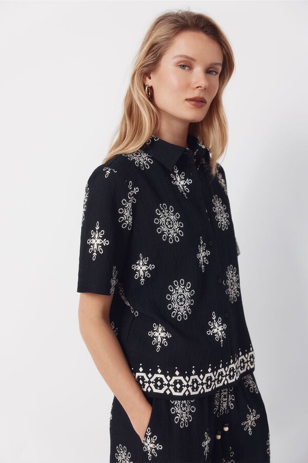 Cortefiel Printed short sleeve shirt Printed blue