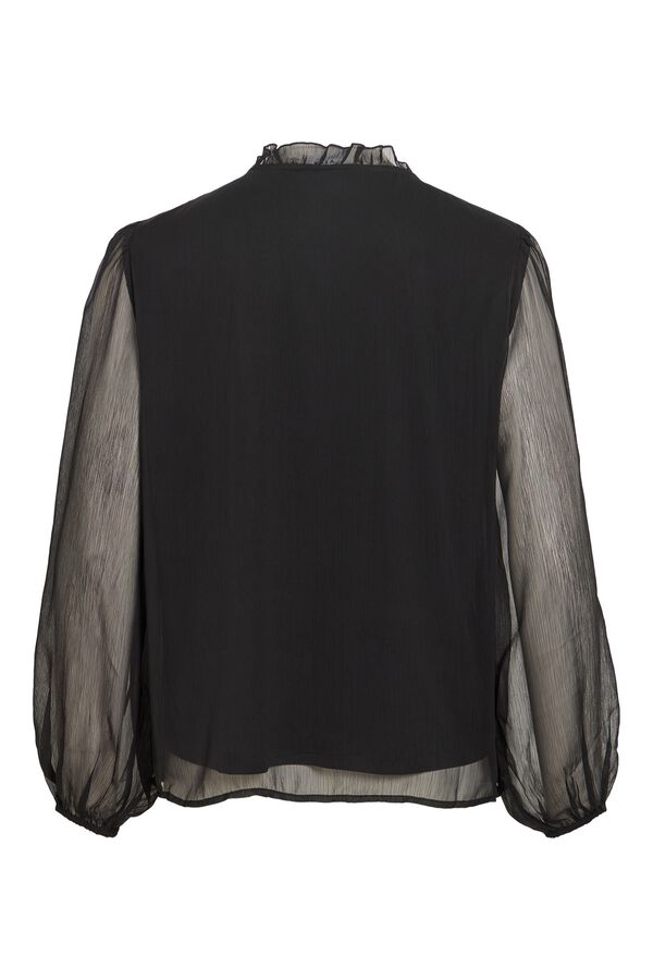 Vila Blusa semitransparente com gola franzida Preto