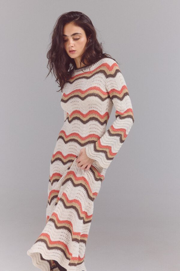 Slowlove Vestido multicolor em malha malha Ecru