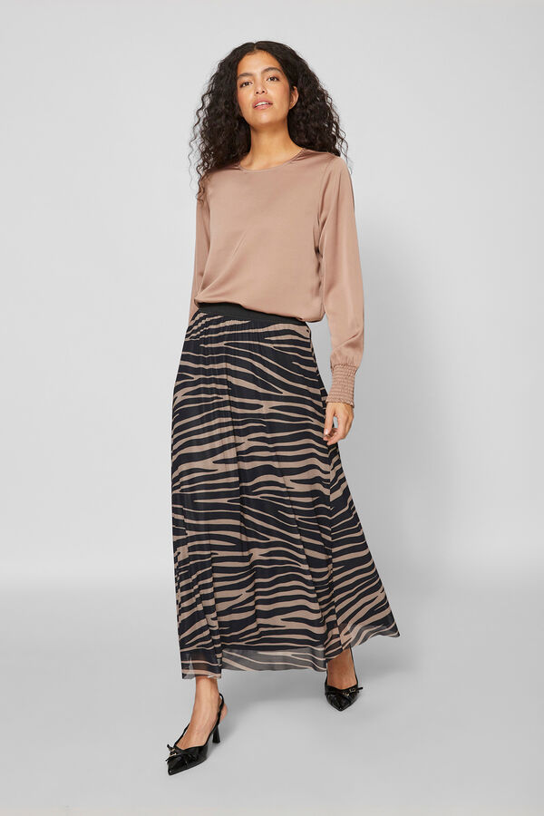 Cortefiel Long printed skirt Dark brown