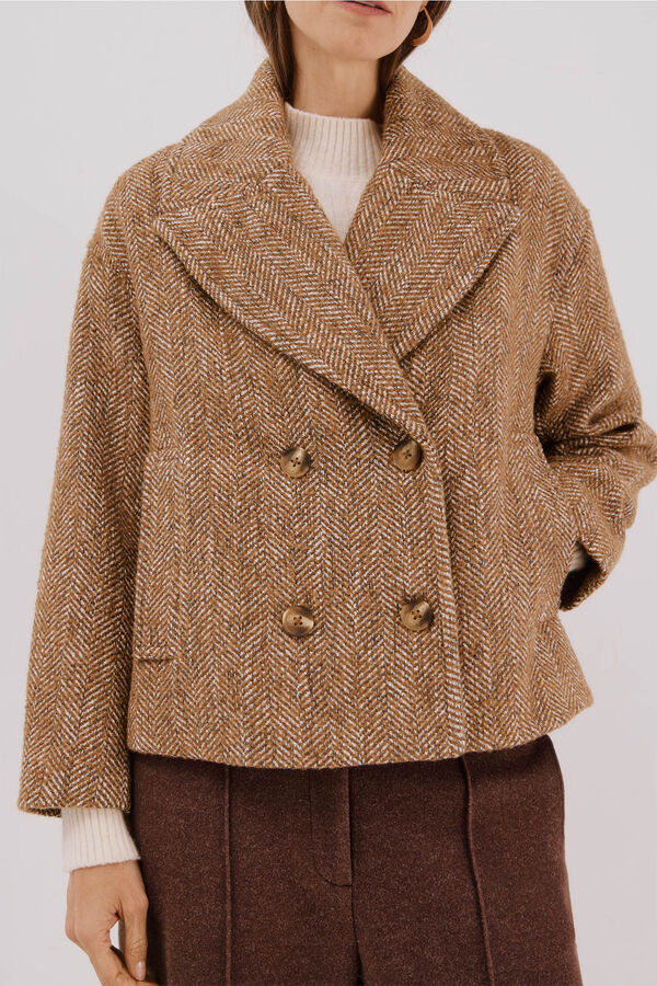 Cortefiel Short structured fabric coat Printed yellow