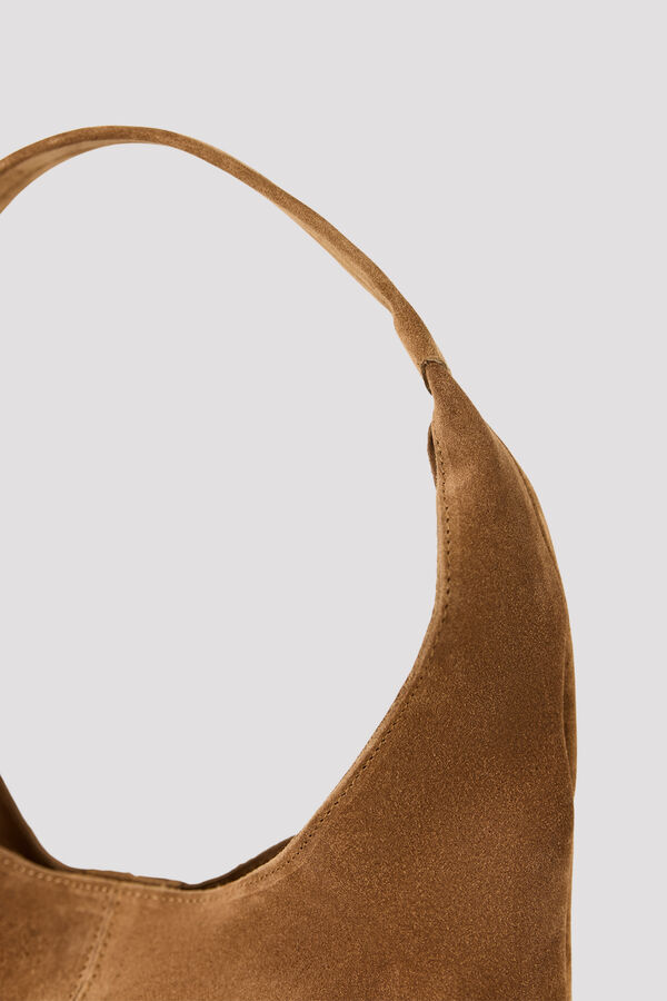 Cortefiel Leather hobo bag Dark brown