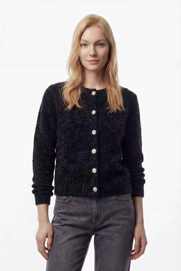 Vila Casaco de malha de l&atilde; e alpaca com bot&otilde;es de joia Preto