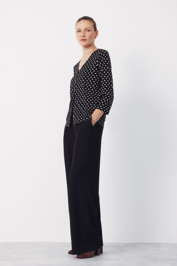 Cortefiel V- neckline top with buttons Printed grey