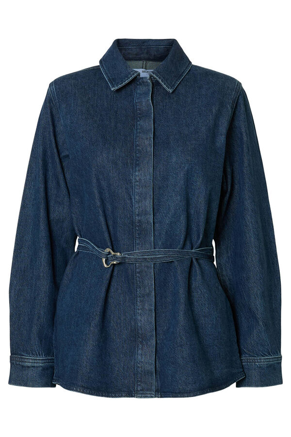 Selected Sobrecamisa jeans com cinto. Azul