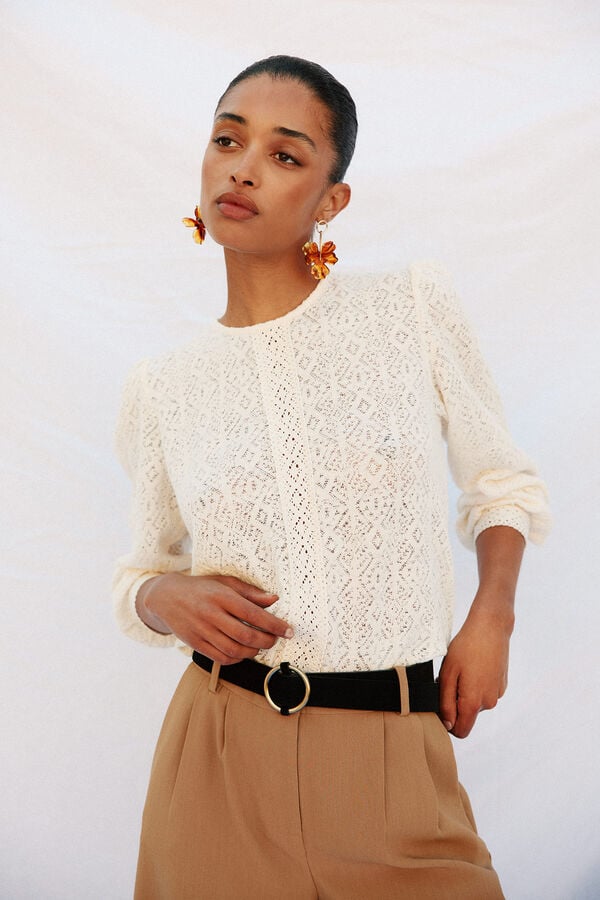 Cortefiel Rustic lace top Ivory