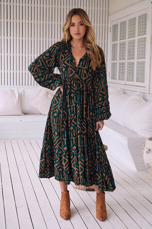 Jaase Vestido midi com estampado esmeralda Eve Verde