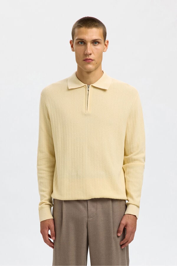 Selected Polo estruturada com meia fecho-éclair  Tostado