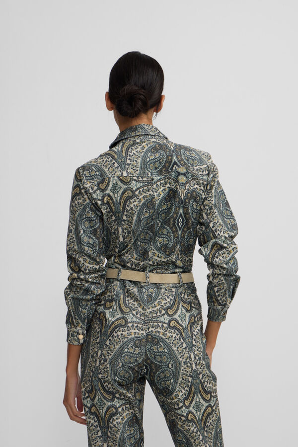 Silbon Macacão de veludo cotelê com estampado de caxemira Verde