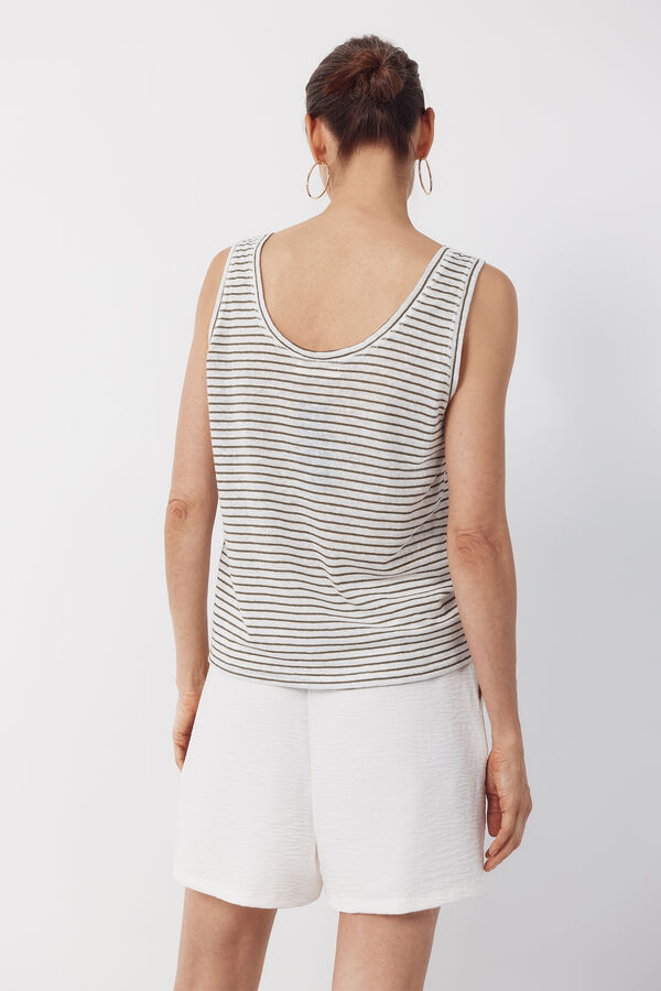 Cortefiel Linen tank top Printed green