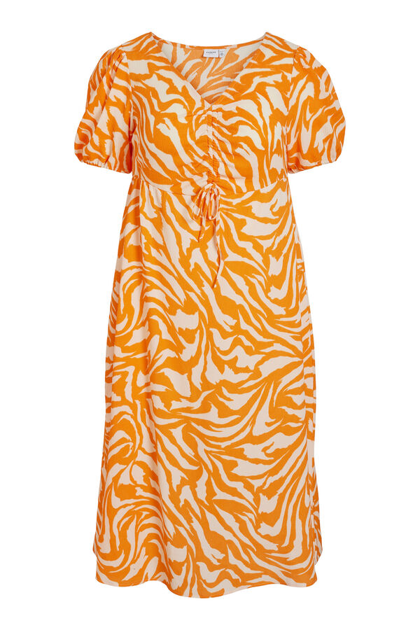 Cortefiel Vestido midi estampado manga corta curve Naranja