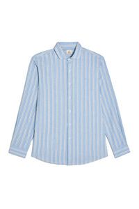 Cortefiel Linen/cotton long-sleeved striped shirt Blue