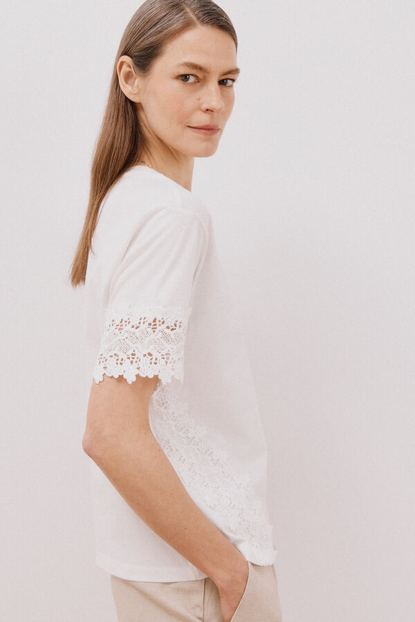 Cortefiel Lace detail t-shirt White