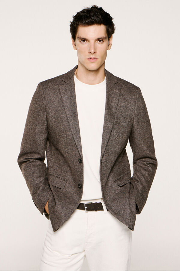 Selected Blazer de lã slim fit Castanho