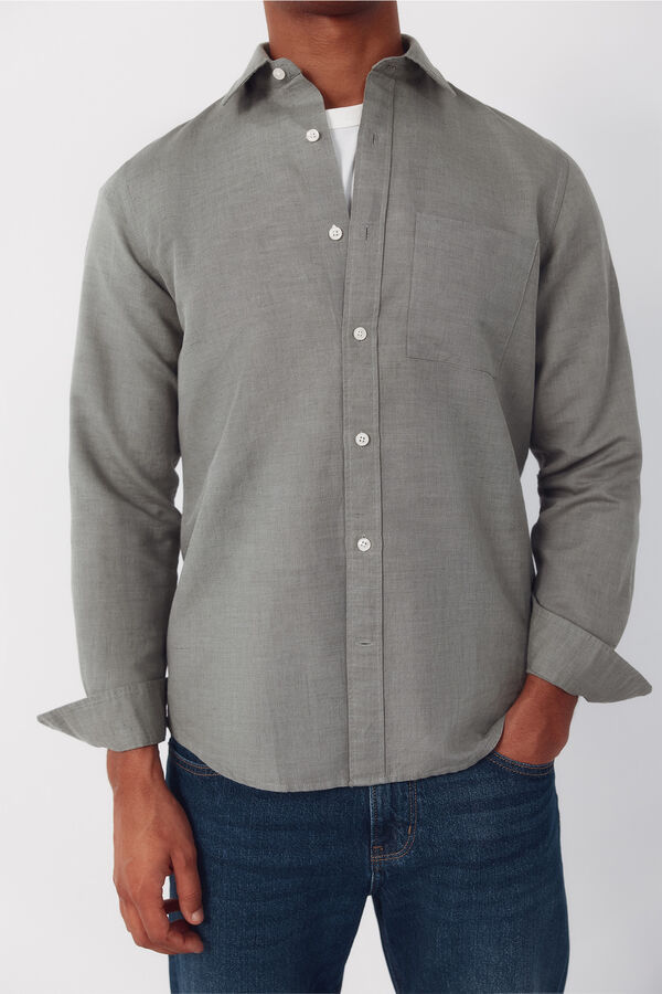 Cortefiel Plain linen cotton shirt Kaki