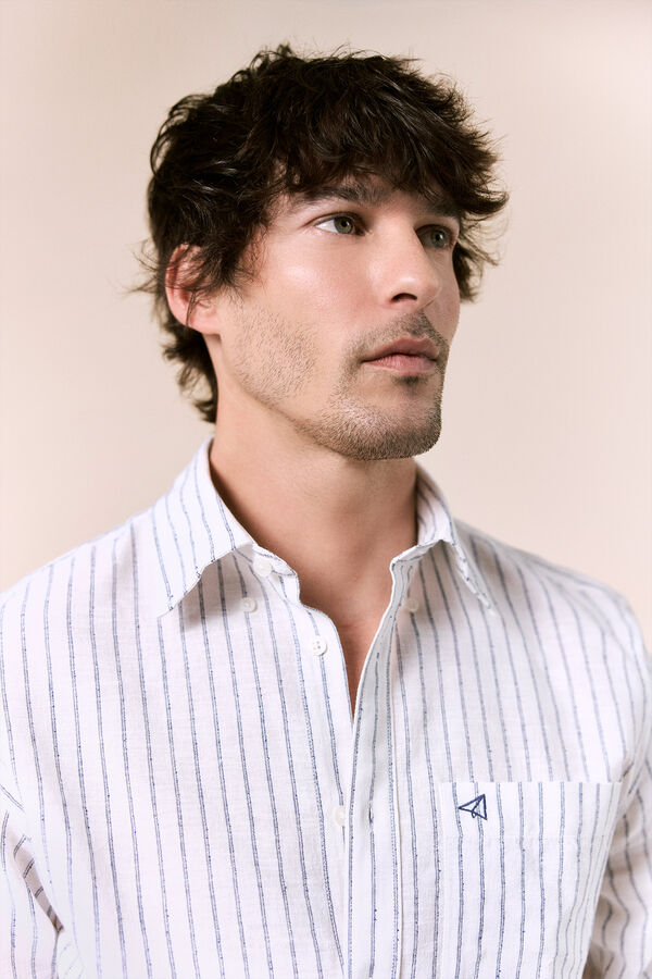 OOTO Striped linen long sleeve shirt White