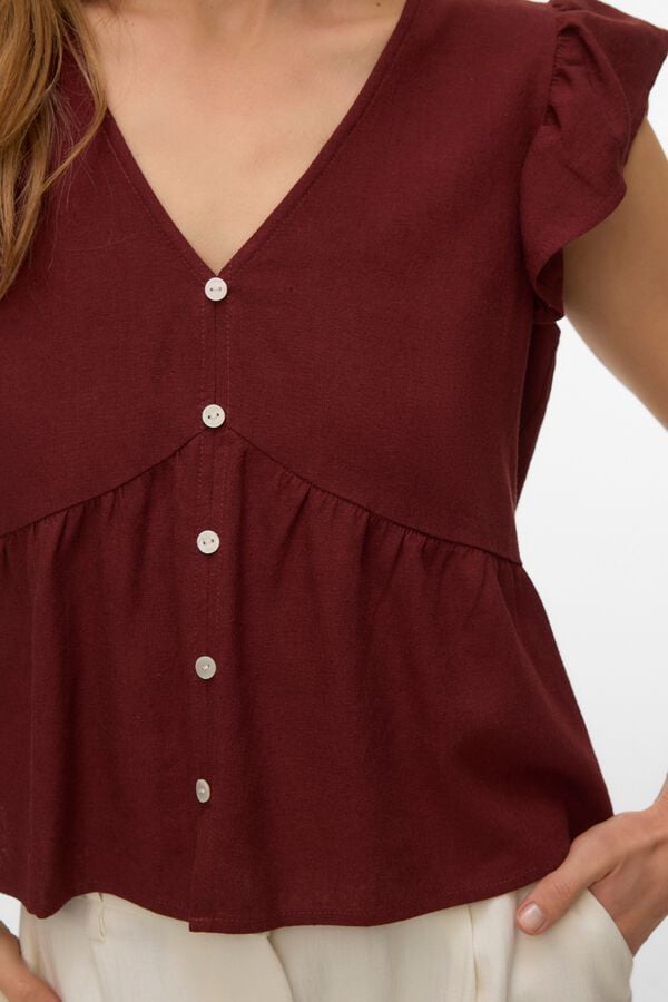 Vero Moda Top manga curta com folho Castanho