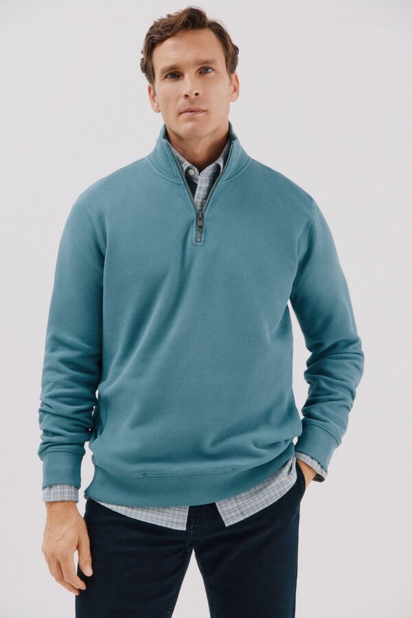 Cortefiel Zipped neck sweatshirt Blue