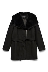 Vero Moda Curve Sobretudo de tecido com gola de pele tamanho grande Preto