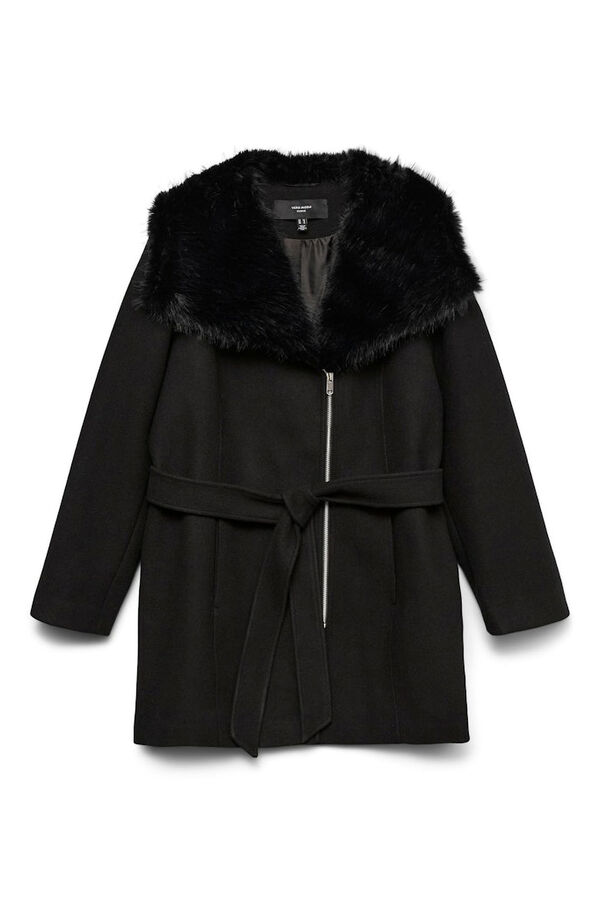 Vero Moda Curve Sobretudo de tecido com gola de pele tamanho grande Preto