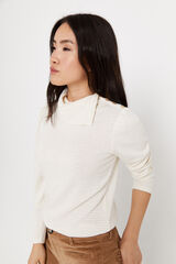 Cortefiel Textured top with buttoned collar Ivory