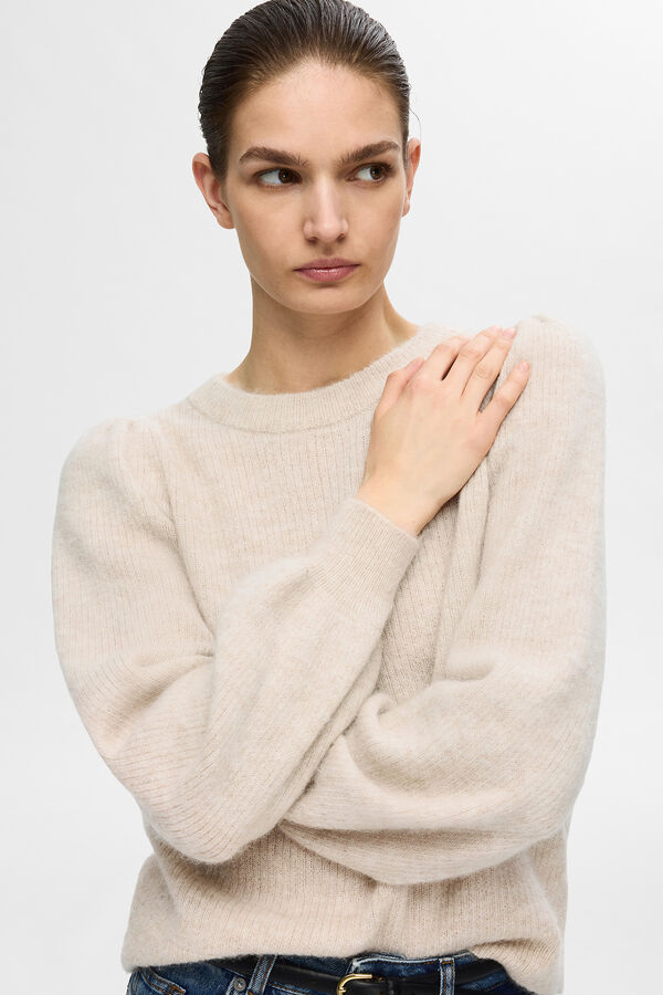 Cortefiel Ribbed round neck jersey made with wool and alpaca.  Grey