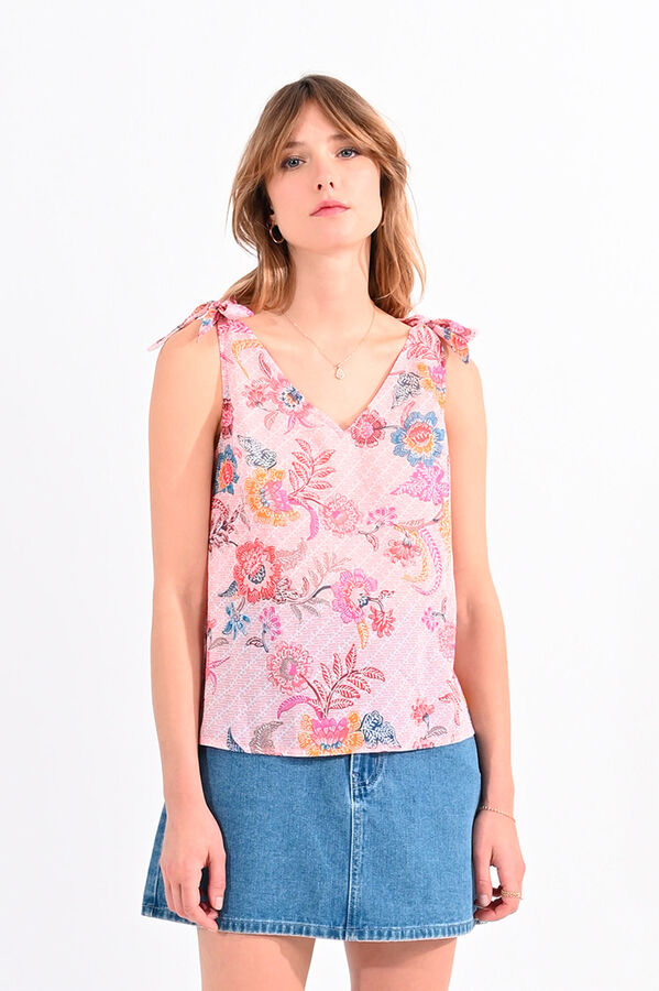 Cortefiel Women's printed sleeveless top with tie detail Multicolour