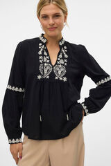 Cortefiel Long sleeve shirt with embroidered details  Black