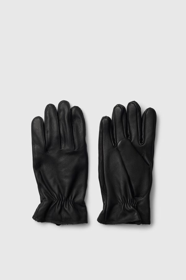 Selected 100% cowhide leather gloves Black