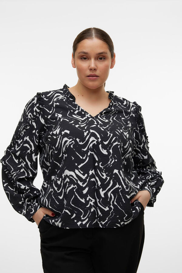 Cortefiel Plus size long-sleeved shirt Black